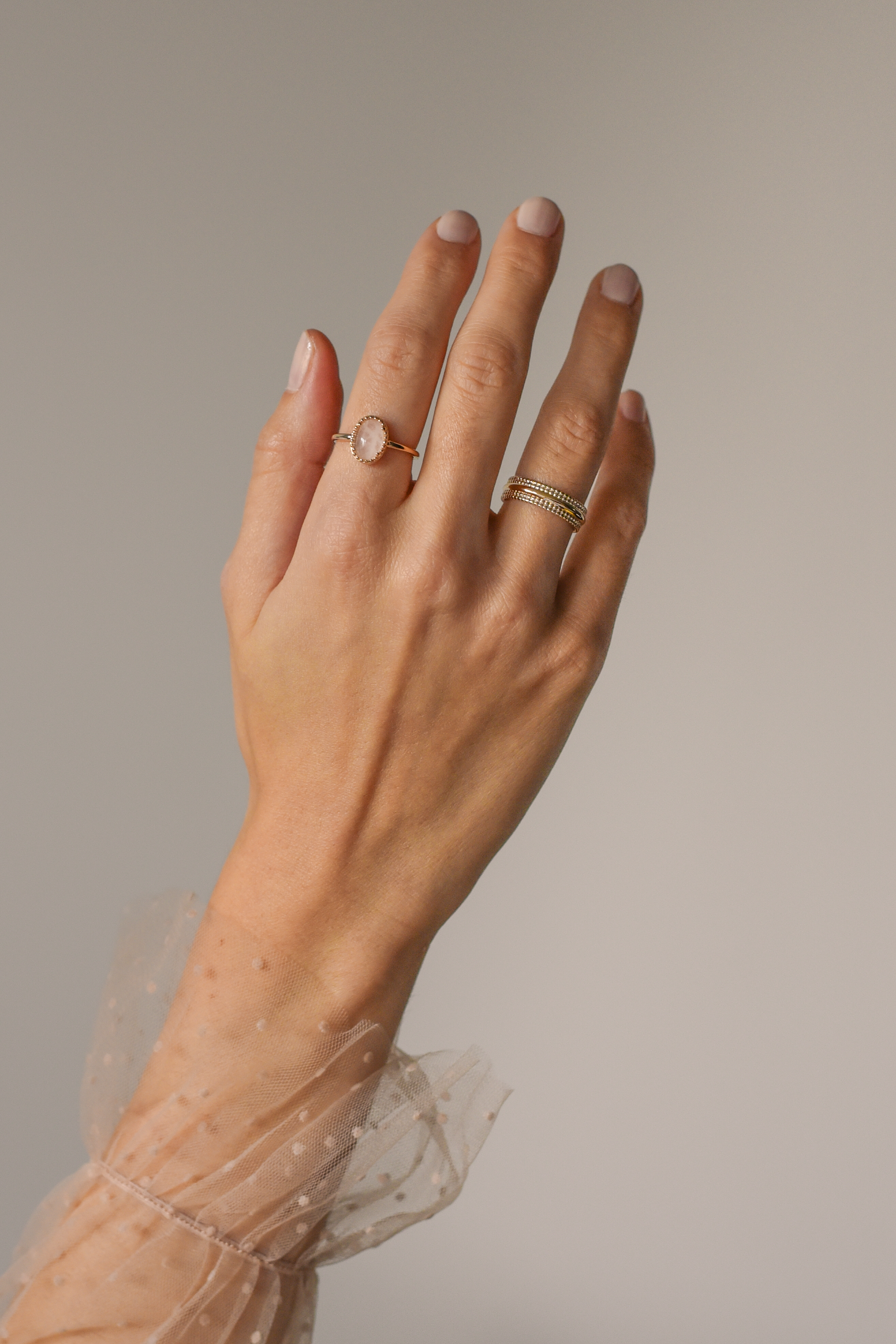 PU / Ring Dilara - Rosenquarz / Champagnergold